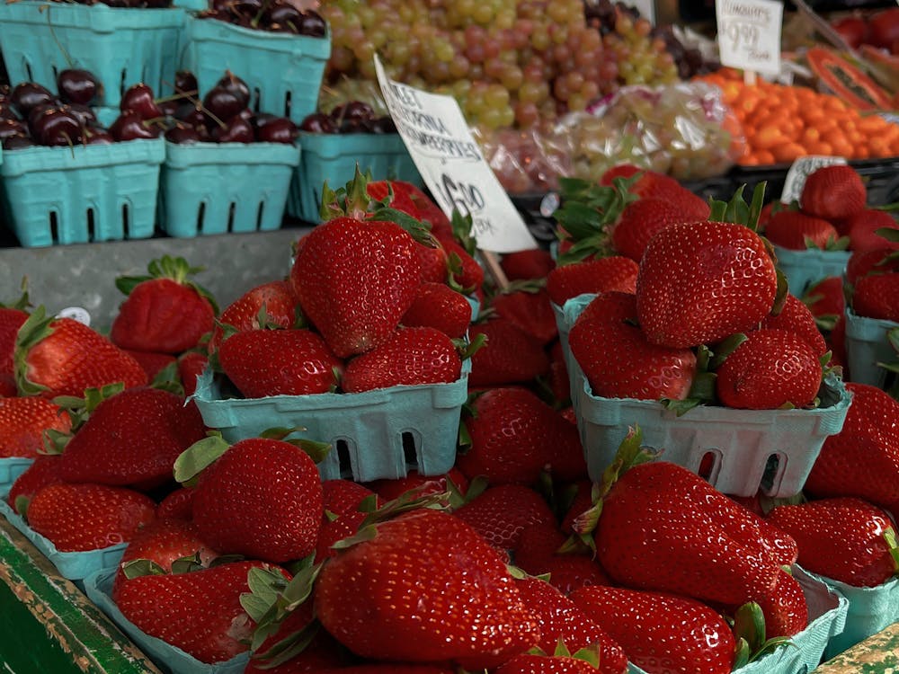 Fresh Strawberries on a Market Stall 