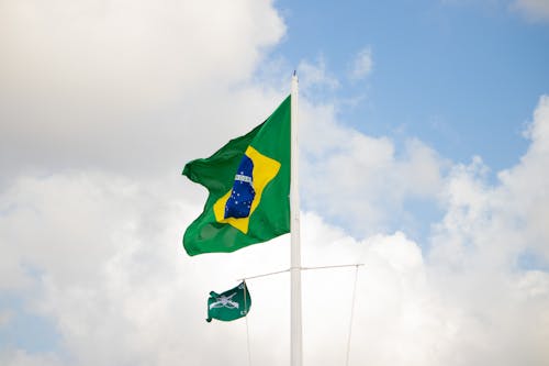 Free Flag of Brazil in Wind Stock Photo