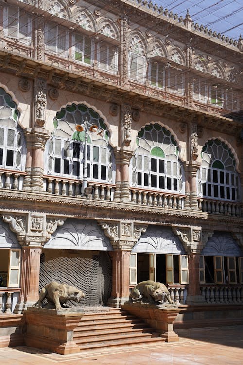 Exterior of the Mysore Palace seen from the Courtyard, Mysore, Karnataka, India