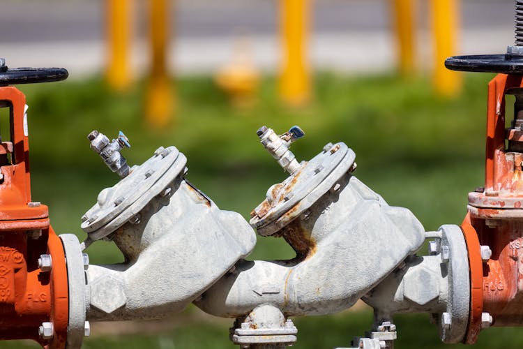 Close-up Of Industrial Gas Pipes Outdoors