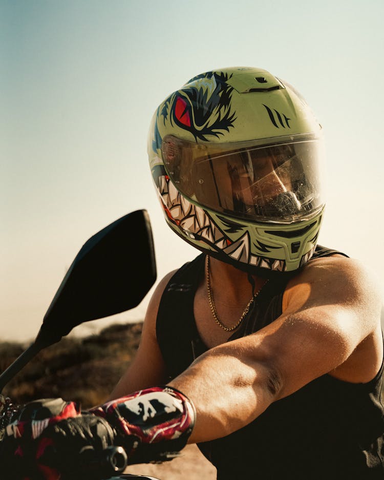 Man In Motorcycle Helmet