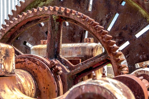 Close-up of Old Rusty Wheel Mechanism