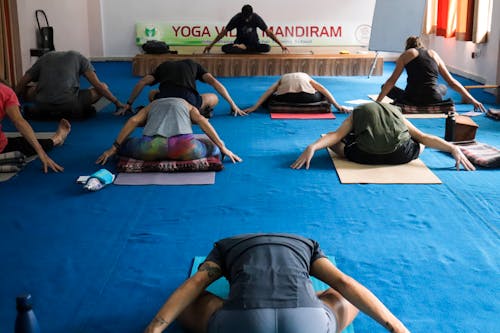 Foto profissional grátis de aula de ioga em rishikesh, curso de ioga, ioga ttc