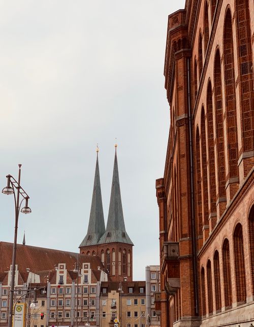 Free Historic St. Nicholas Church and urban architecture in Berlin, Germany. Stock Photo
