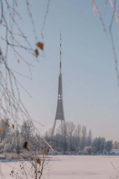 Transmission Tower above Snowy Landscape