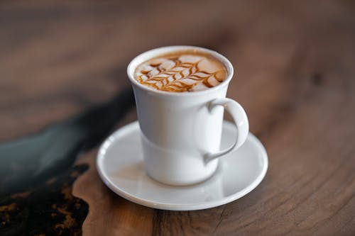 Close-up of a Cup of Coffee with Latte Art 