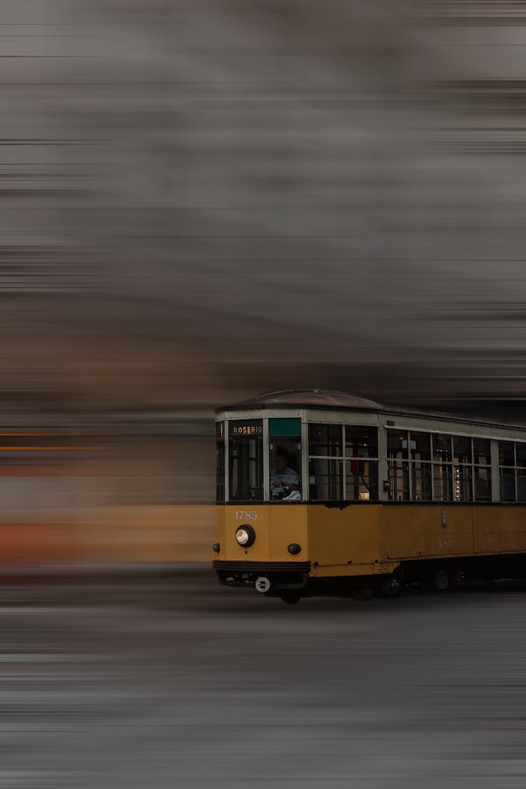 Tram Driving On City Street