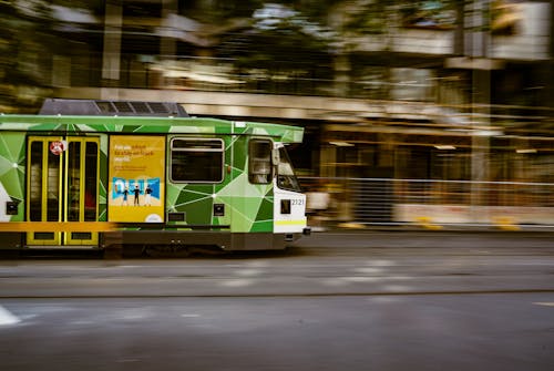 Blurred Motion of a Tram in City 