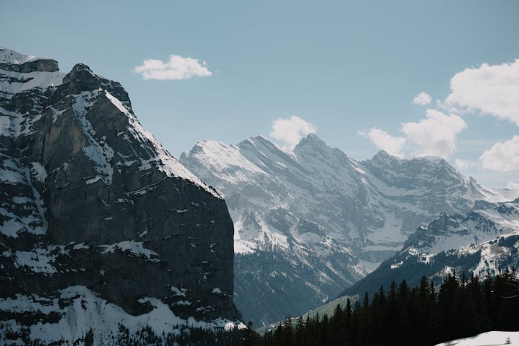 Landscape Of Rocky Snowcapped Mountains