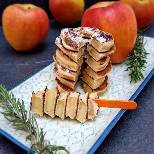 Apple Ring Pancakes and Fresh Apples in the Background 