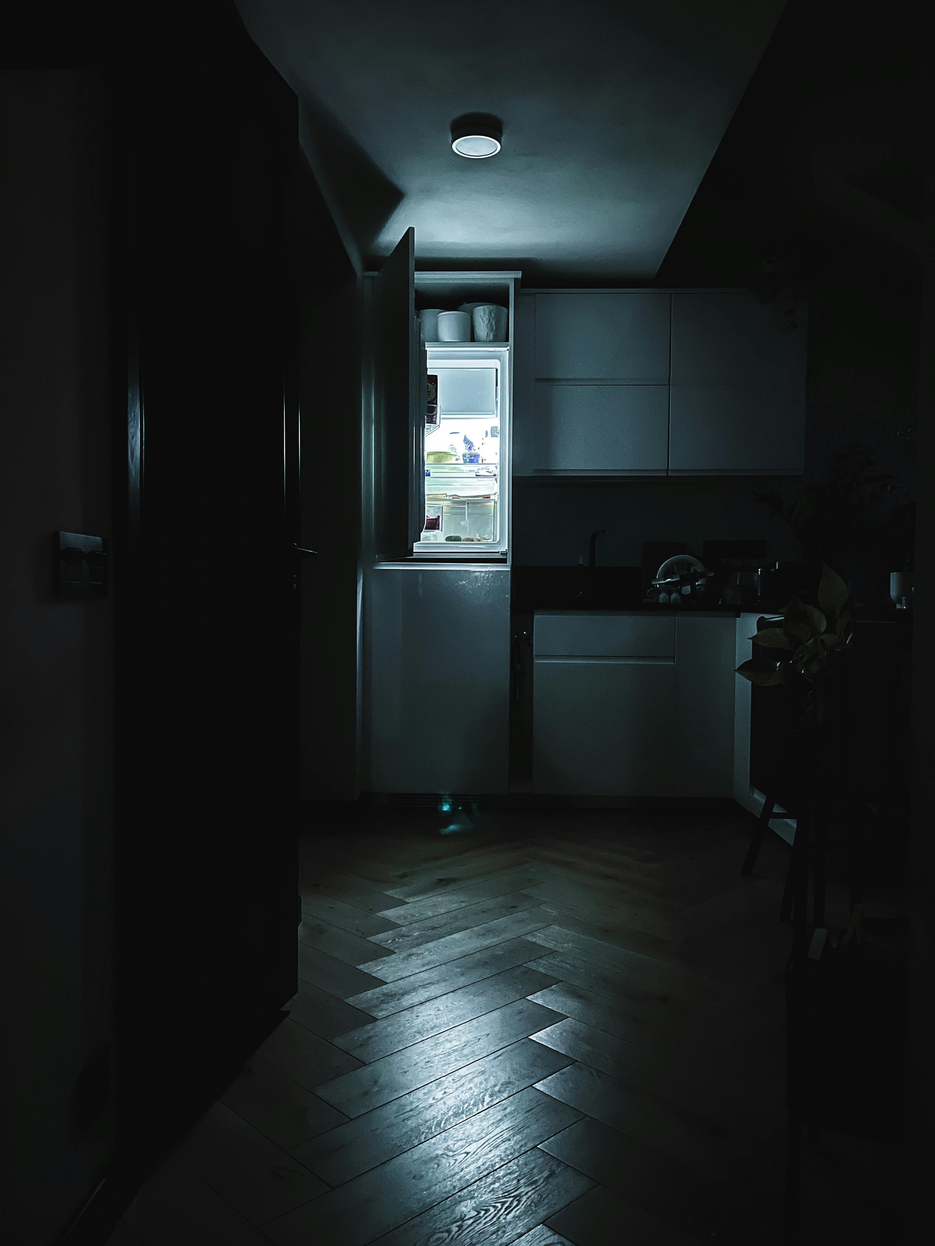 Open Refrigerator in a Dark Kitchen · Free Stock Photo, image size:3024x4032
