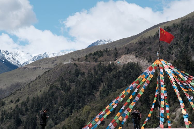 Colorful Pennants And A Mountain Range 