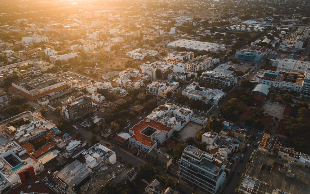 Downtown Playa del Carmen at sunset