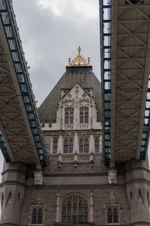 Free Close-up of Tower Bridge's gothic architecture and underside view in London. Stock Photo