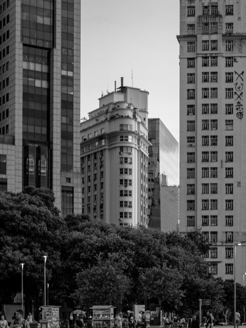 Free Monochrome view of Rio's skyscrapers showcasing urban architecture and city life. Stock Photo