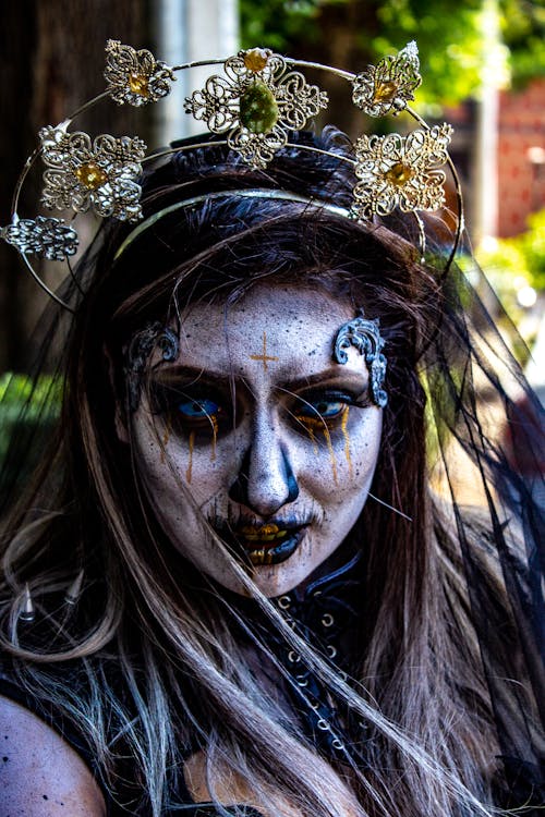 Painted Face of Woman in Halloween Costume