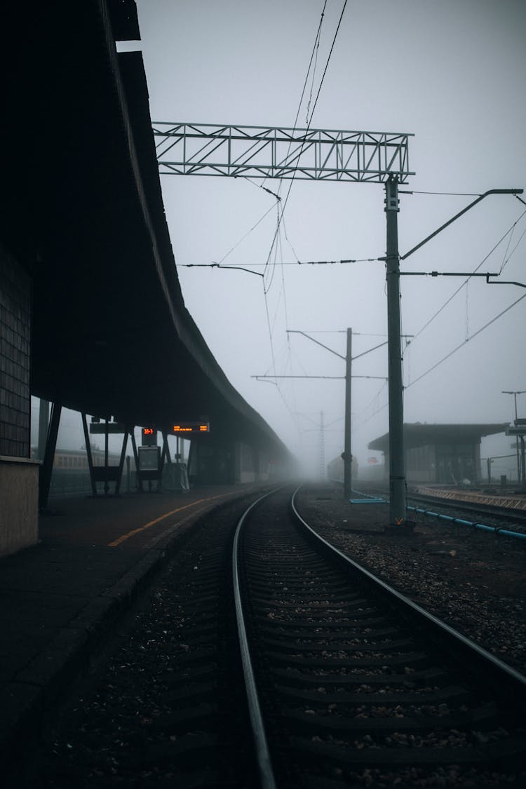 Fog Over Platforms On Train Station