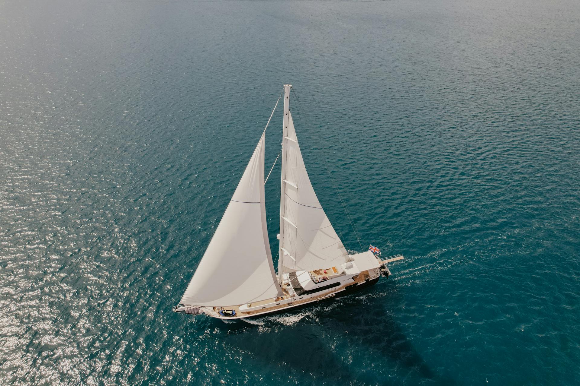 High Angle View of Yacht at Sea
