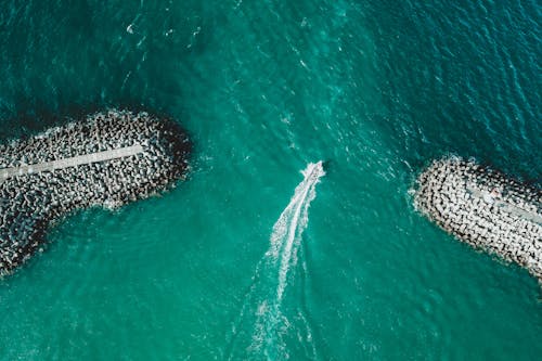 Aerial View of a Ship on a Sea 