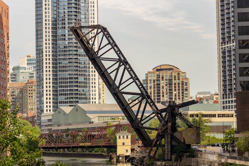 Suspension Bridge and Buildings, Chicago, USA