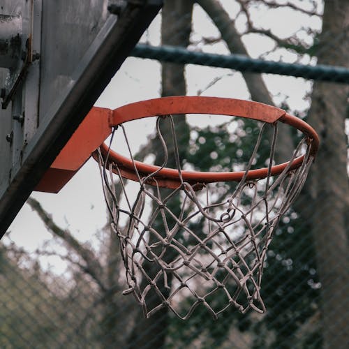 Close-up of a Basketball Hoop on an Outdoor Court 
