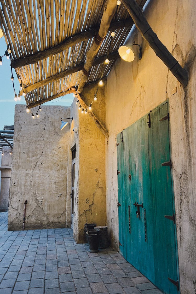 Lights Over Wooden Door