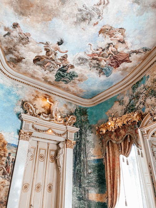 Frescoes on Wall and Ceiling in Palace