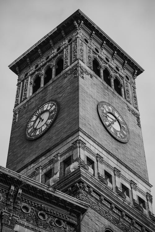 Grayscale Photography Of Clock Tower