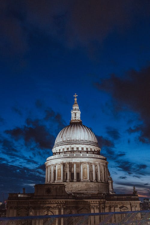 Free Illuminated Cathedral Dome against Blue Evening Sky Stock Photo