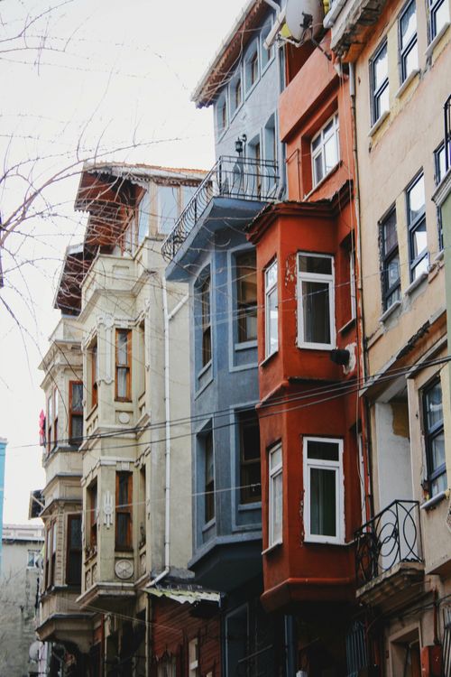 Free Vibrant and intricate facades of historic buildings in İstanbul's residential district. Stock Photo
