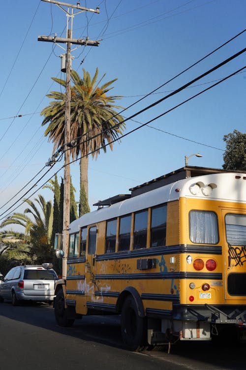 School Bus on Street of Los Angeles, California, USA