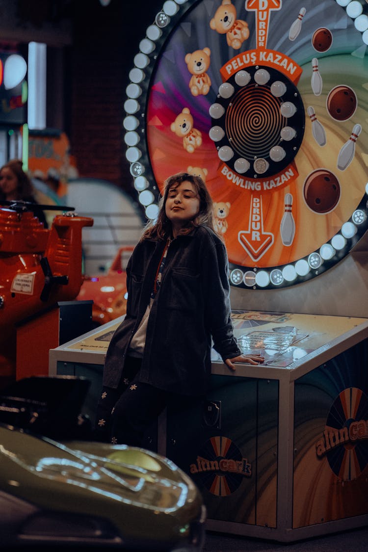 Woman Leaning On Box And Posing