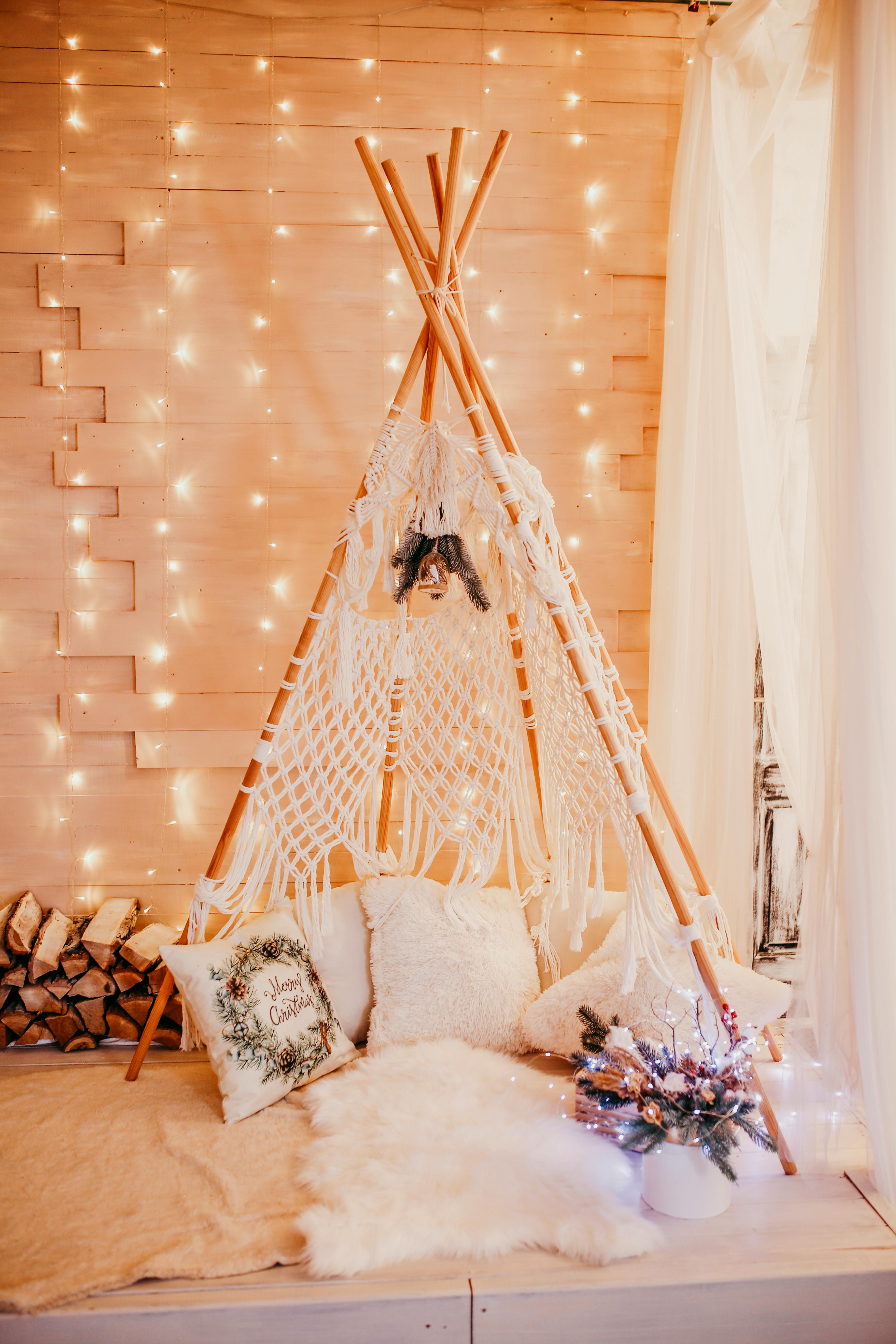Childrens Tent Decorated With Fairy Lights Free Stock Photo