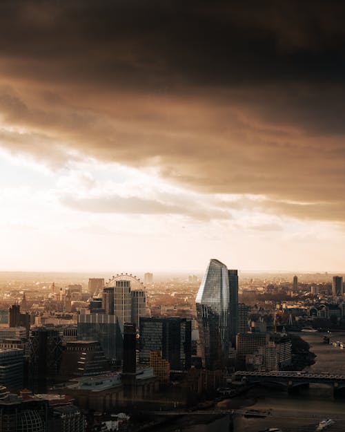 The city of london skyline with clouds and buildings