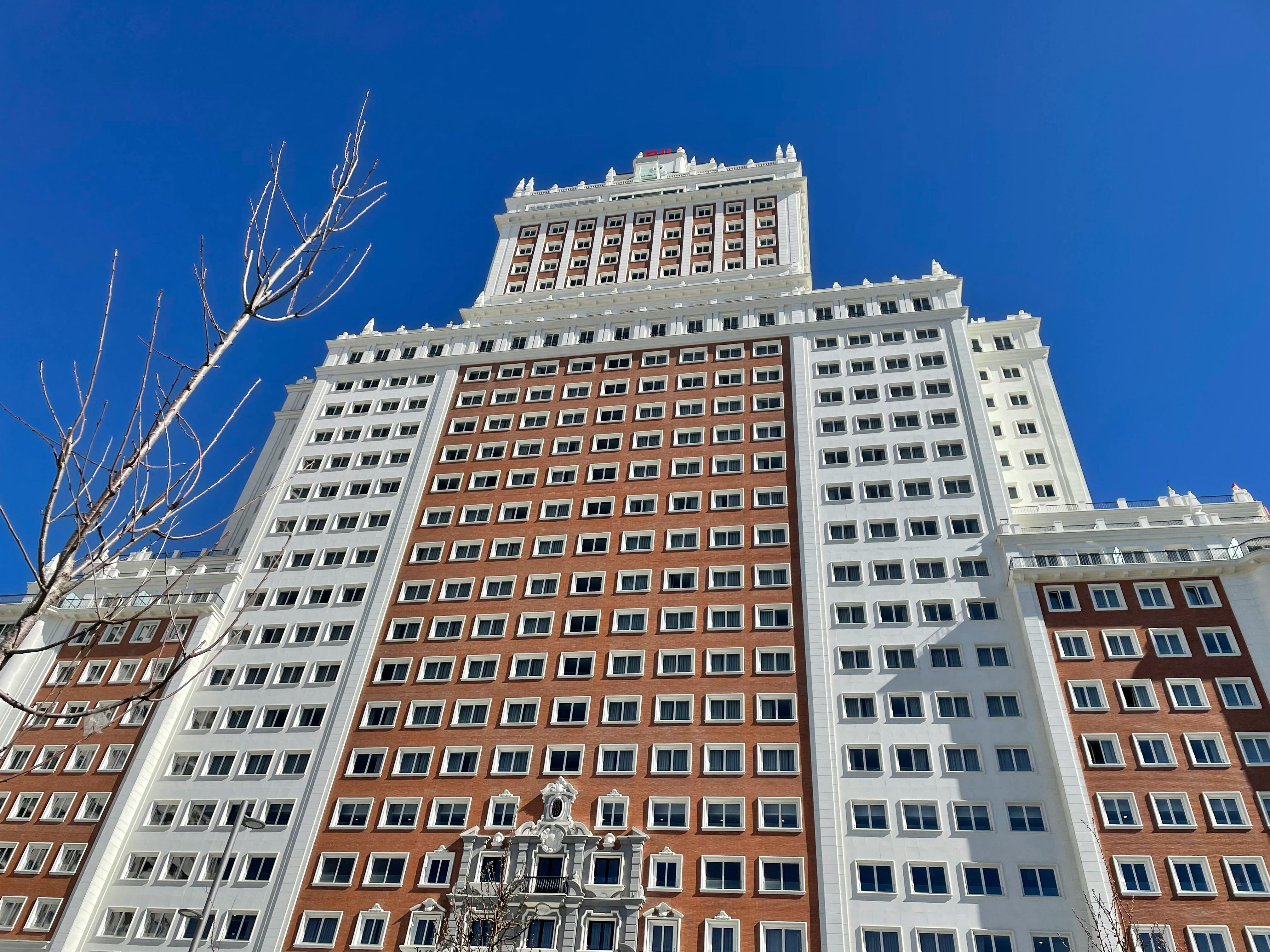 low angle view of hotel riu plaza espana in madrid spain