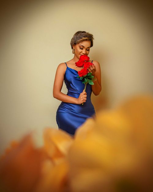 blue dress with red roses Kitty Rose Navy Red from Vivien of Holloway