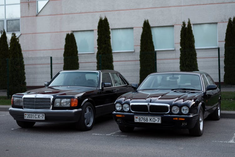 Classic Mercedes W126 And Jaguar X-Type