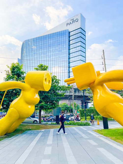 Modern Yellow Plug and Socket Sculptures in Bangkok, Thailand