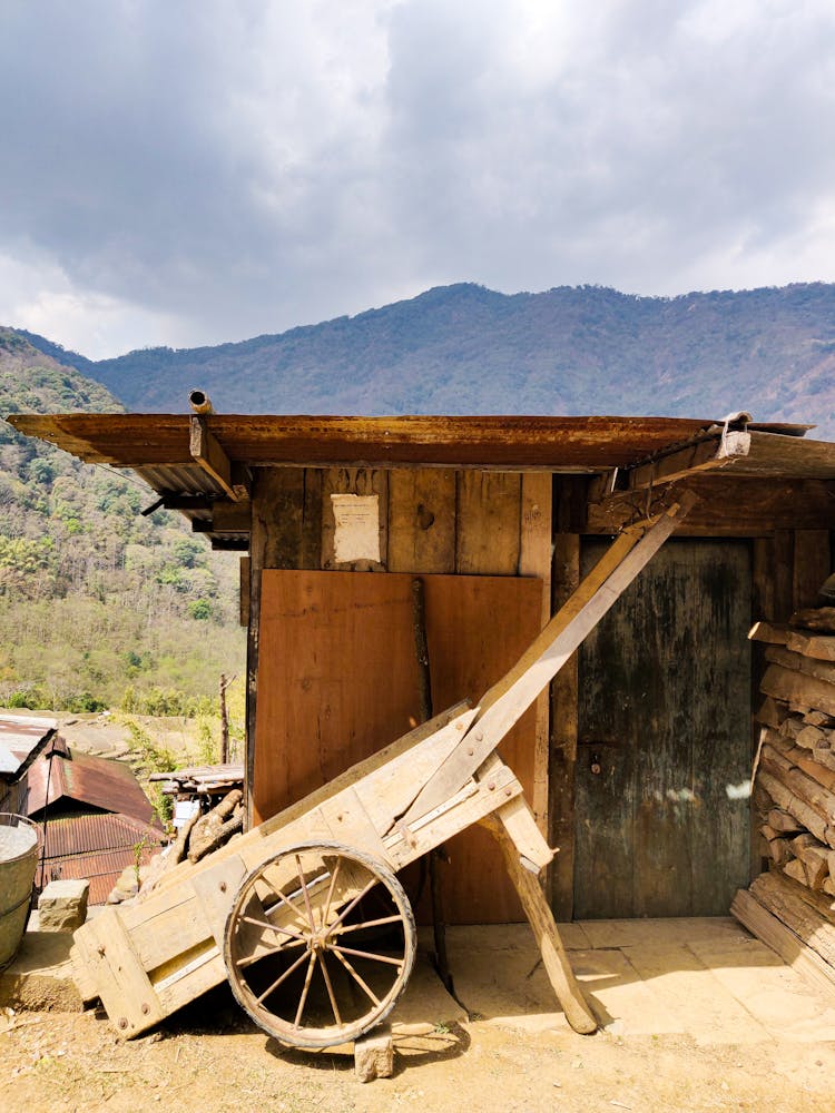 Wooden Trailer Near Wooden Shed