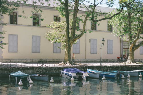 Boats Moored on City Canal