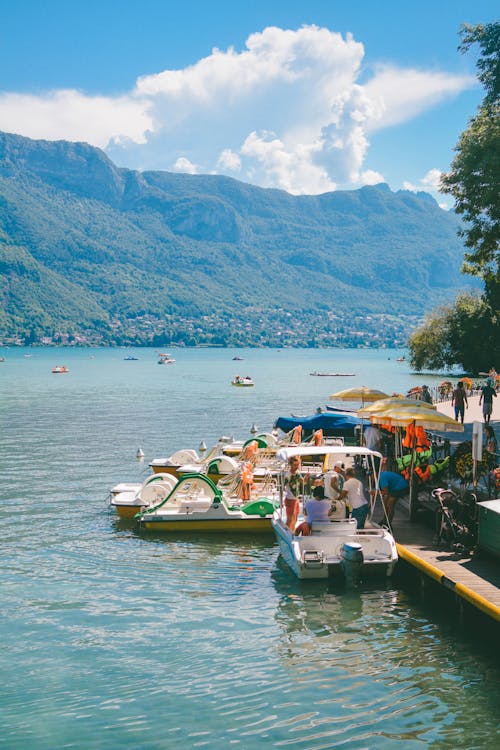 View of Boats on the Shore of the Lake Annecy in Haute-Savoie, France 