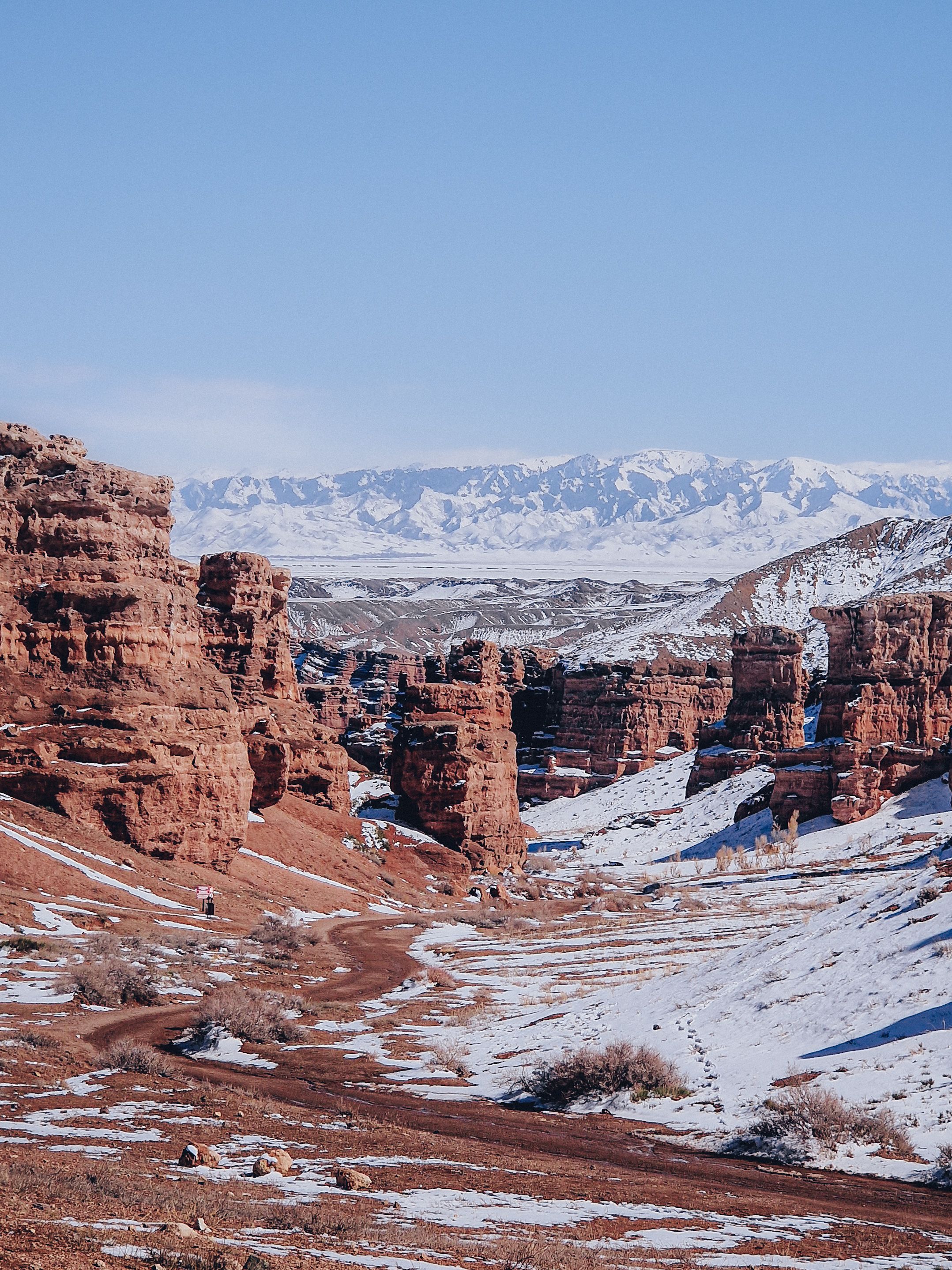 Explore the stunning winter landscape of Charyn Canyon in Kazakhstan's Almaty Region.