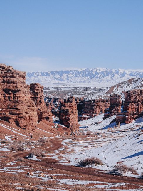 Explore the stunning winter landscape of Charyn Canyon in Kazakhstan's Almaty Region.