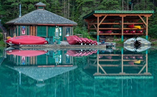 Canoes On Wooden Platform