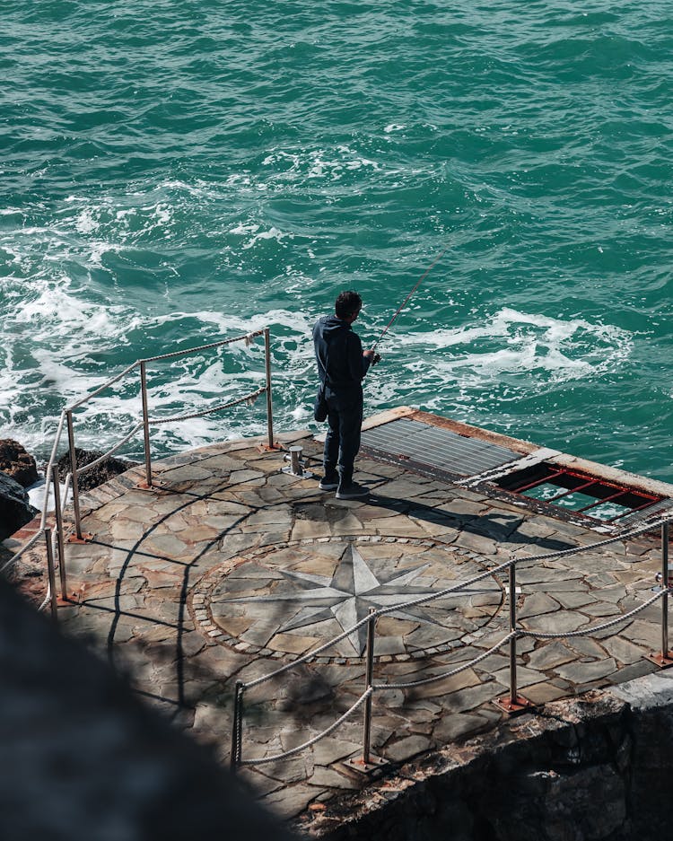 High Angle Shot Of A Fishing Man