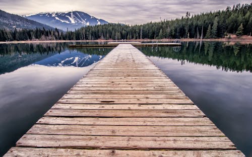 Quai En Bois Au Bord Du Lac Pendant La Journée