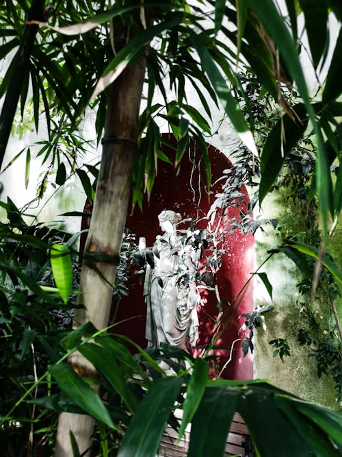 A Sculpture Surrounded by Tropical Trees