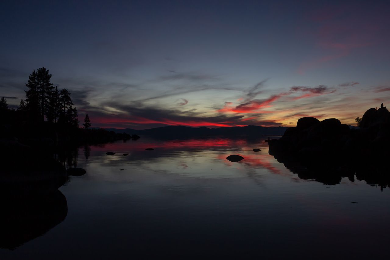 captivating sunset view over a peaceful lake with vibrant sky reflecti