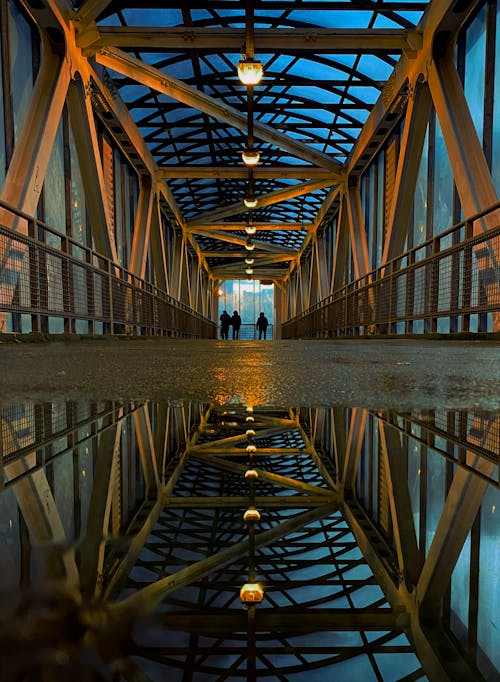 Reflection of Ceiling over Bridge in Puddle