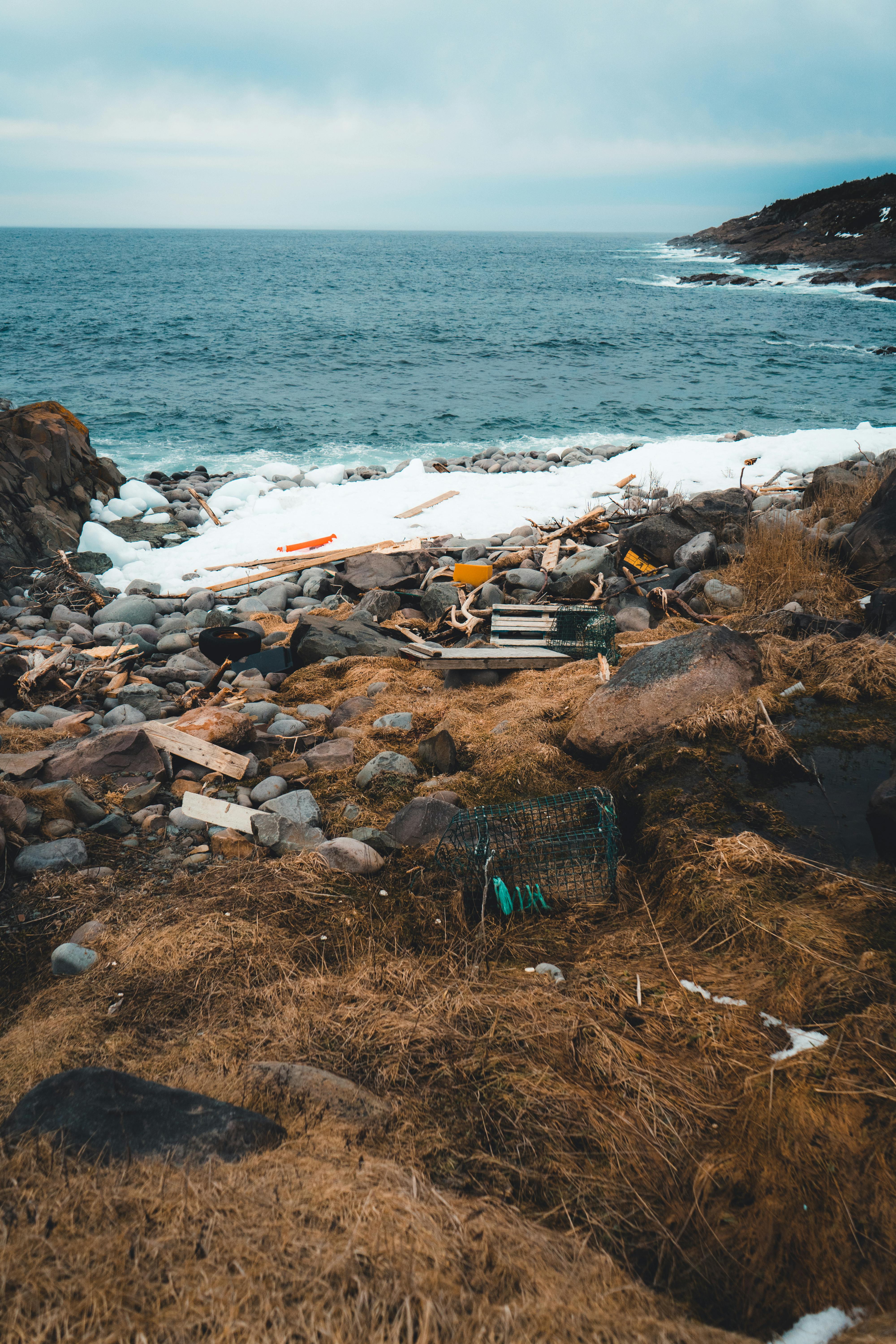 Trash Left among Rocks on Sea Shore · Free Stock Photo